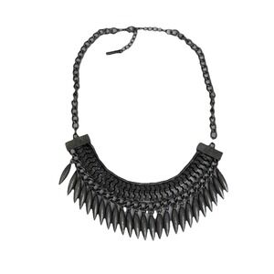 RELIGION London Gunmetal Statement Spike Necklace | Industrial Punk Bib Chain‎